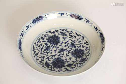 19th Blue and white glaze floral plate