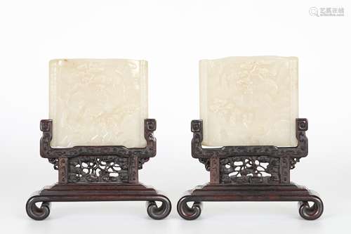 Qing Pair of Hetian jade screens