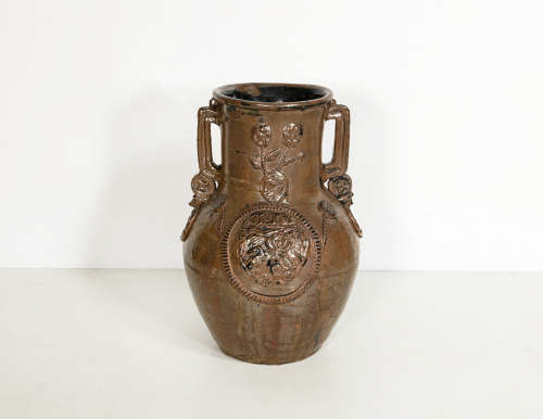 金元時期-磁州窯醬釉雙耳瓶