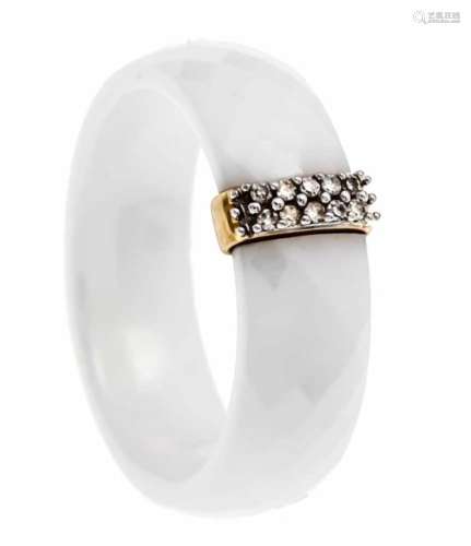 Ceramic diamond ring GG 585/000 with fac. White ceramic and 10 fac. Diamonds, total 0.04ct W /
