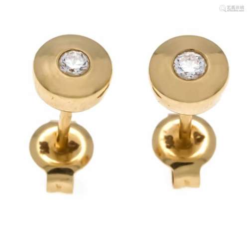 Brilliant stud earrings GG 585/000, each with one brilliant, total 0.10 ct W / magnifyingglass,