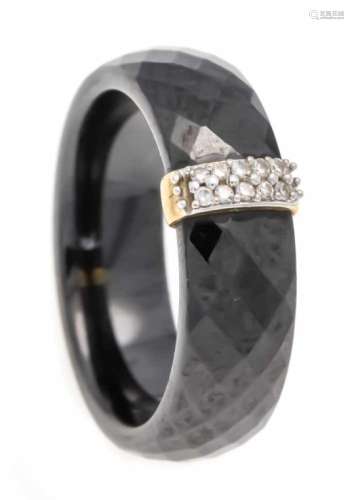 Ceramic diamond ring GG 585/000 with fac. Black ceramic and 10 fac. Diamonds, total 0.05ct W /