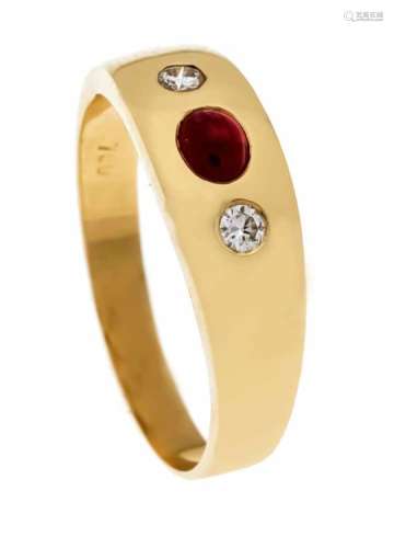 Ruby-diamond ring GG 750/000 with an oval ruby cabochon 4.5 x 3.5 mm in very good colorand 2