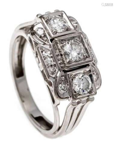 Brilliant ring WG 585/000 with 3 diamonds, 0.40 ct W / SI and diamonds, 0.10 ct W / SI, RG55, 5.5