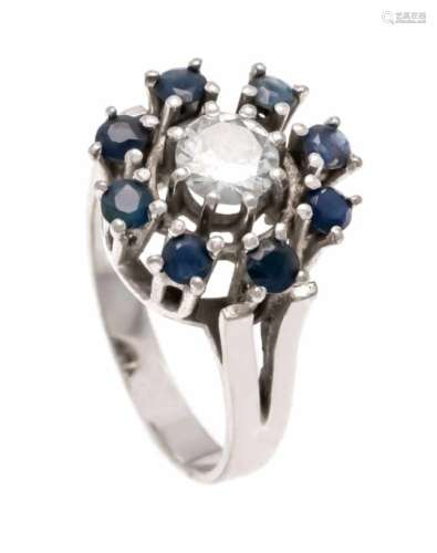 Brilliant sapphire ring WG 565/000 with a brilliant 0.67 ct W / SI and round facetedsapphires 2 mm