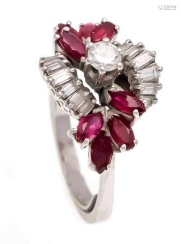 Ruby-Brillant-Ring WG 750/000 with a brilliant 0.25 ct TW / VVS, 14 diamond baguettes,total 0.70