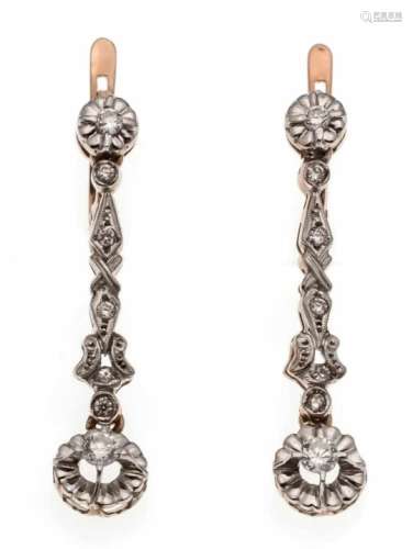 Brilliant earrings RG / WG 375/000 with 14 diamonds, total 0.31 ct W / SI-PI, length 35mm, 4.0