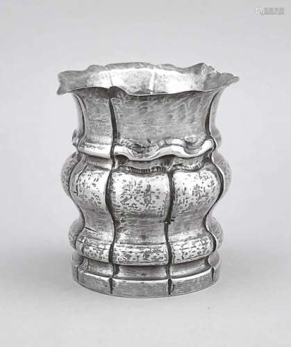 Vase, 20th cent. silver marked, round base, bulgy body, bent lip rim, wall with verticaloutline,