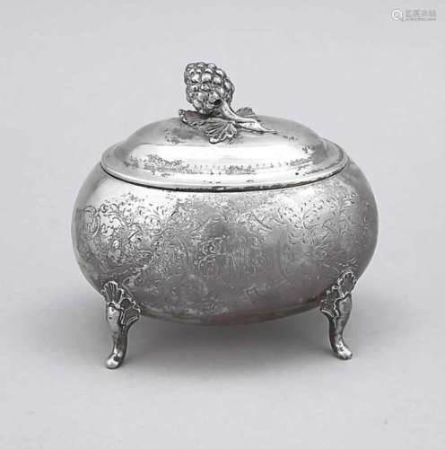 Oval sugar bowl, probably German, late 19th century, probably city mark Gdansk, hallmarkedunclear,