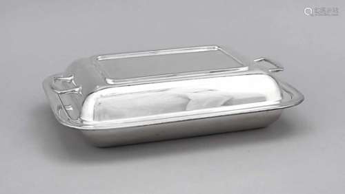 Rectangular warming bowl, England, 20th century, plated, rounded corners, smooth form,,lid with