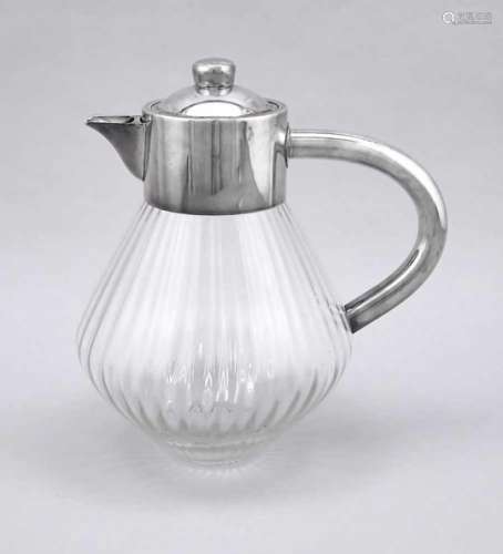 Large jug, 20th century, mounting plated, bulgy body, clear glass with faceted wall, h. 28cmGroßer