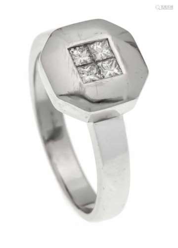Diamant-Ring WG 750/000 mit 4 Diamanten im Princessschliff, zus. 0,12 ct W/VS, RG 54, 5,2g