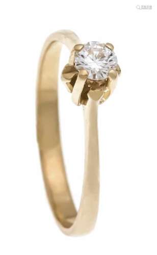 Brilliant ring GG 750/000 unmarked, expertized, with a brilliant-cut diamond 0.25 ct W /VS, RG 56,