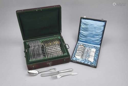 Cutlery for twelve persons, German, around 1900, different manufacturers, silver 750/000resp. 800/