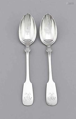 Four dining spoons, German, around 1900, different manufacturers, silver 800/000, spadeshape,