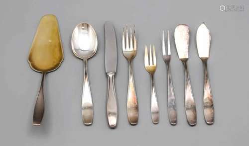 Cutlery for six persons, German, 20th century, hallmarked BSF, silver 800/000, smoothshape, 6