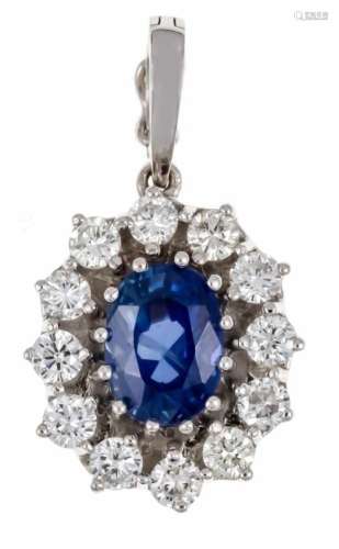 Sapphire-brilliant pendant WG 585/000 with an oval fac. Sapphire 8 x 5 mm in very goodcolor and 12