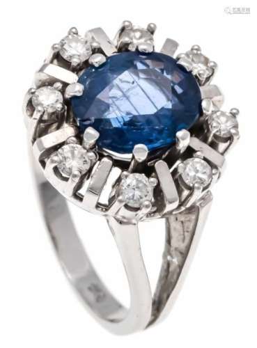 Sapphire-brilliant ring WG 585/000 with an oval fac. Sapphire 8 x 7 mm in very good colorand 8