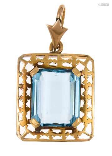 Aquamarine pendant GG 585/000 with a fine fac. Aquamarine 18 x 15 mm in very good colorand purity,