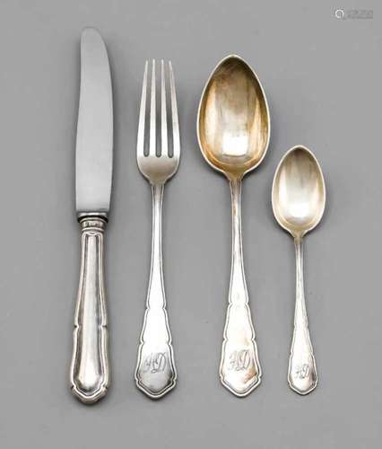 Dessert cutlery for six persons, German, 20th century, hallmarked Körner & Pröll, Berlin,silver