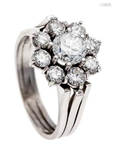 Brilliant ring WG 585/000 with a brilliant-cut diamond 1.02 ct fine white (G) / VVS and 8brilliant-