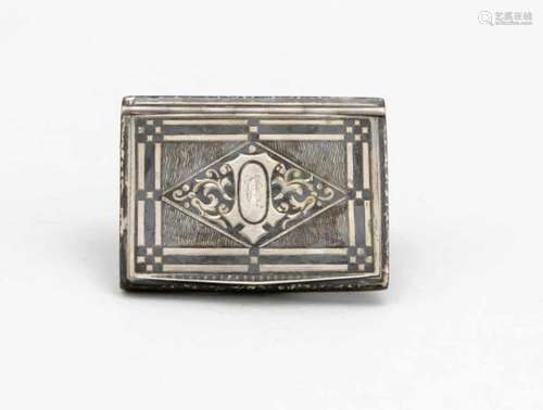 Cigarette box, probably Hungary, mid-20th century, hallmarked EB (?), silver 900/000,gilding inside,