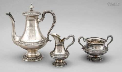 Three-piece coffee set, German, late 19th century, hallmarked Koch & Bergfeld, Bremen,jeweler's mark