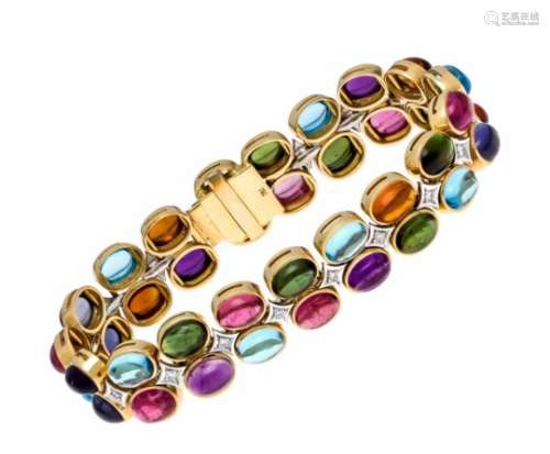 Gemstone and diamond bracelet GG / WG 750/000 with various gemstone cabochons 8 x 5.5 mm,such as