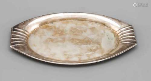 Oval Art Nouveau tray, German, around 1910, marked, silver 800/000, smooth middle,flattened on the