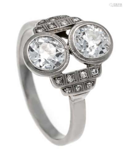 Old cut diamond ring WG 585/000 with 2 old cut diamonds, total weight over 2.0 ct W / VS +SI and