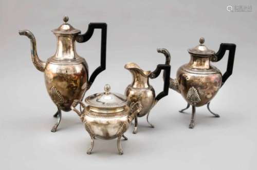 Four-pieces coffee and tea set, probably Belgium, around 1900, hallmarked probablyDelheyd, Brussels,