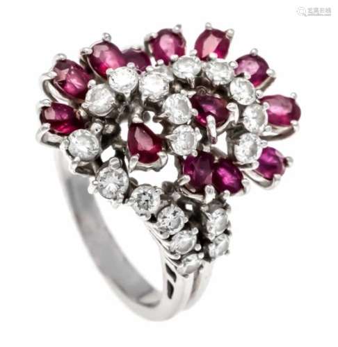 Ruby-Brillant-Ring WG 750/000 with teardrop-shaped fac. Rubies 2 mm in very good color