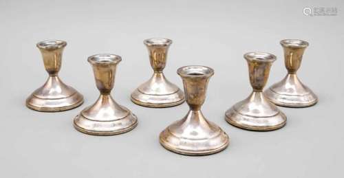 Six candlesticks, USA, 20th century, hallmarked Towle, Newburyport, Massachusetts, 925/000Sterling