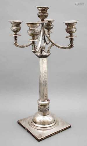 Large five-flame candlestick, 2nd half of the 19th century, marked silver, round domedstand on