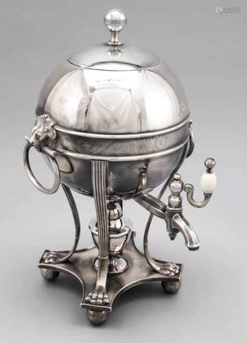 Hot water vessel, probably England, around 1900, plated, 4-pass plinth on 4 ball feet,ball-shaped