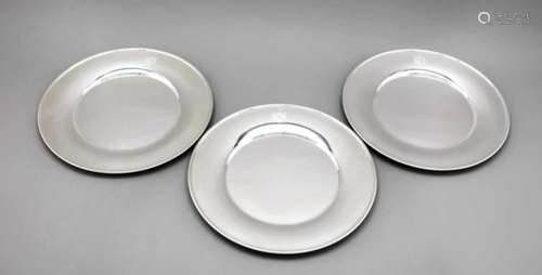 Six charger plates, German, 20th century hallmarked Emil Hermann, Waldstetten, Sterlingsilver 925/