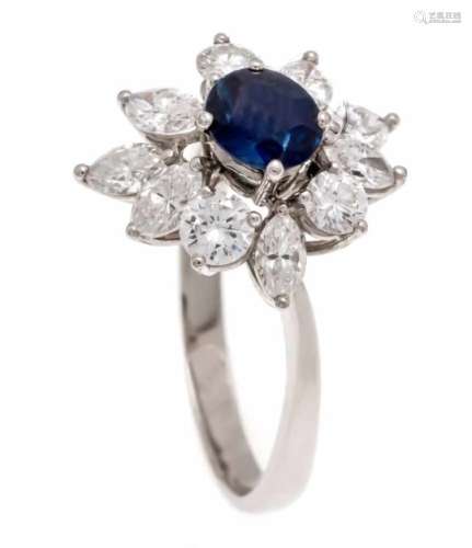 Sapphire-brilliant ring WG 750/000 with an excellent oval fac. Natural sapphire 1.01 ct inan