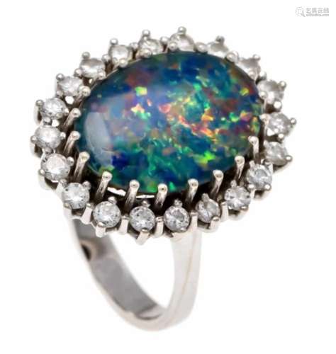 Opal-Brillant-Ring WG 585/000 with an opal triplet 18 x 14 mm with very good play ofcolors and