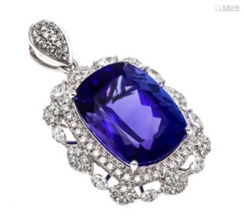 Tanzanite-brilliant pendant WG 750/000 with an excellent fac. Tanzanite 11.07 ct inexcellent color