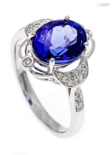Tanzanite diamond ring WG 750/000 with an excellent fac. Tanzanite 3.54 ct in excellentcolor and