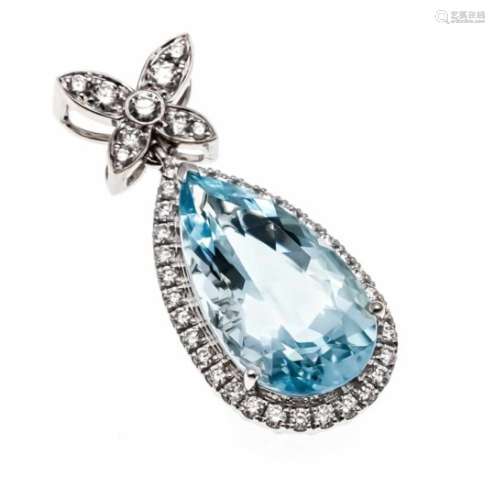 Aquamarine brilliant pendant WG 750/000 with an excellent fac. Aquamarine 4.76 ct inexcellent