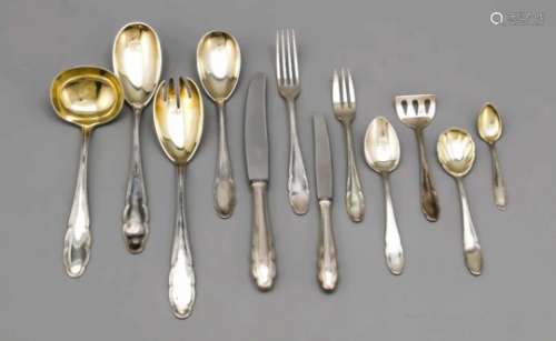 Cutlery for twelve persons, German, 20th century, jeweler's mark Wilhelm Hülse, Berlin,silver 800/