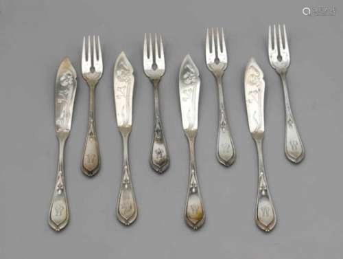 Fish cutlery for six persons, German, 20th century, hallmarked Koch & Bergfeld, Bremen,silver 800/