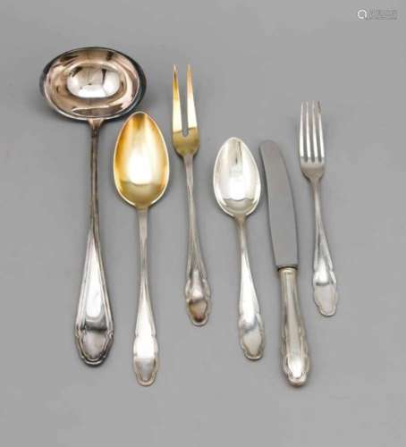 Cutlery for twelve persons, German, 20th century, jeweler's mark Wilhelm Hülse, Berlin,silver 800/
