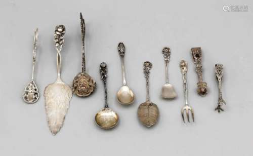 Mixed lot of ten serving pieces, German, 20th century, silver, various finenesses, modelHildesheimer