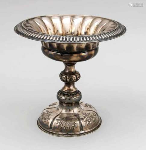 Round bowl, late 19th century, marked silver, round, domed stand with floral decor,baluster shaft,
