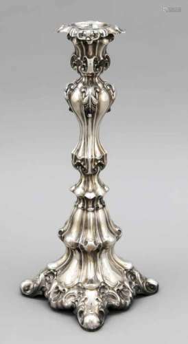 Candlestick, 19th century, silver 13 (812.5/000), baroque shape, curved, square standmerging into