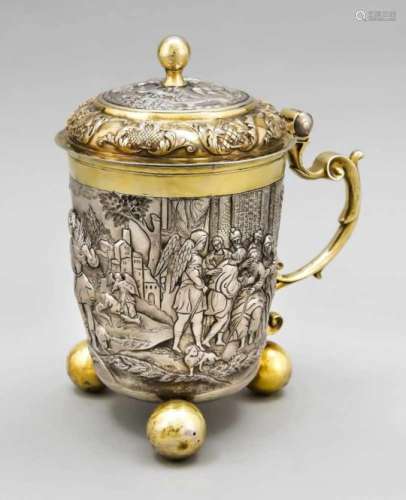 Baroque tankard, German, around 1700, city mark Leipzig, year letter V, hallmarked JoachimKrumpholtz