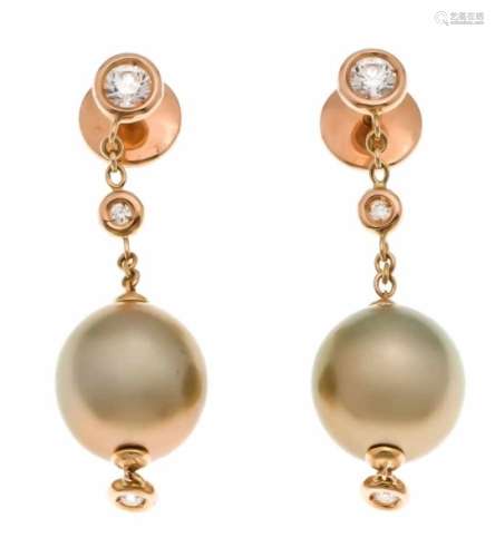 South Sea brilliant ear studs RG 750/000, each with a pistachio-colored excellent SouthSea pearl