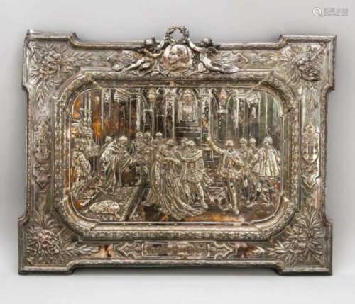 Rectangular relief, England, 20th century, hallmarked Elkington & Co., Birmingham, plated,middle